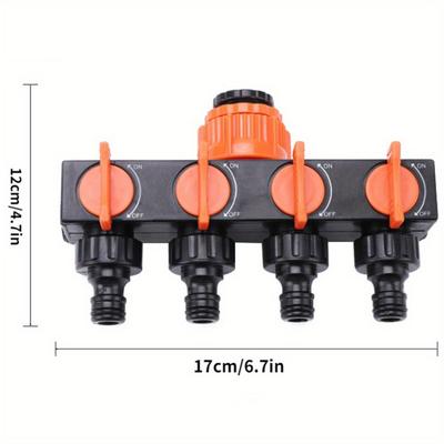 1 pièce, Distributeur d'arrosage à 4 voies, Séparateur, Connecteur de robinet pour tuyau, Distributeur d'humidité pour tuyau avec 4 interrupteurs individuels pour l'extérieur