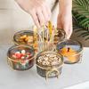 Striped Glass Snack Plate Dessert Bowl Round Clear Partition Snack Platter Plastic Cover Kitchen Storage Fruit Fork Home Decor