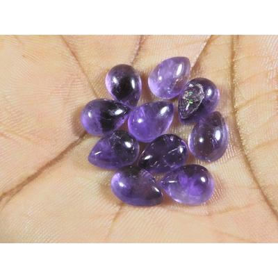 Anel de Ametista Natural 7X10MM Tamanho Pera Cabochão Pedra Solta Lote de 10 Peças 22 Quilates A-467