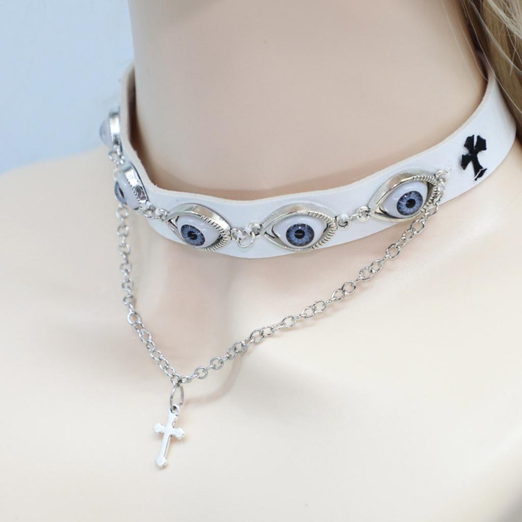 Eye of the Demon Choker Necklace Unique Horror Themed Evil Eye Choker Durable PU and Alloy Neckband for Parties