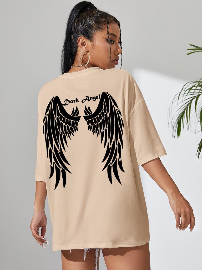 Dark Angel Wing Hot Sale Graphic Printed T-Shirts For Women Loose Oversized Clothing Hip Hop Street Tshirt Cotton Short Sleeves