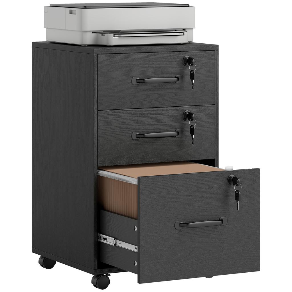Mobile Office Cabinet with 3 Lockable Drawers, Rolling Storage Cabinet, 40 x 40 x 69.5 cm, Black