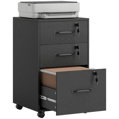 Three Drawer Wood Effect Filing Cabinet Black