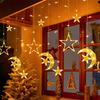 EU Plug LED Curtain Lights 220V Pentagram Star Lights Garden Lamp Moon Star String Lights  Patio