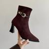 Fashion French Block Heel Booties Women 2025 New Fall Winter Skinny Boots Pointed Toe Retro High Heel