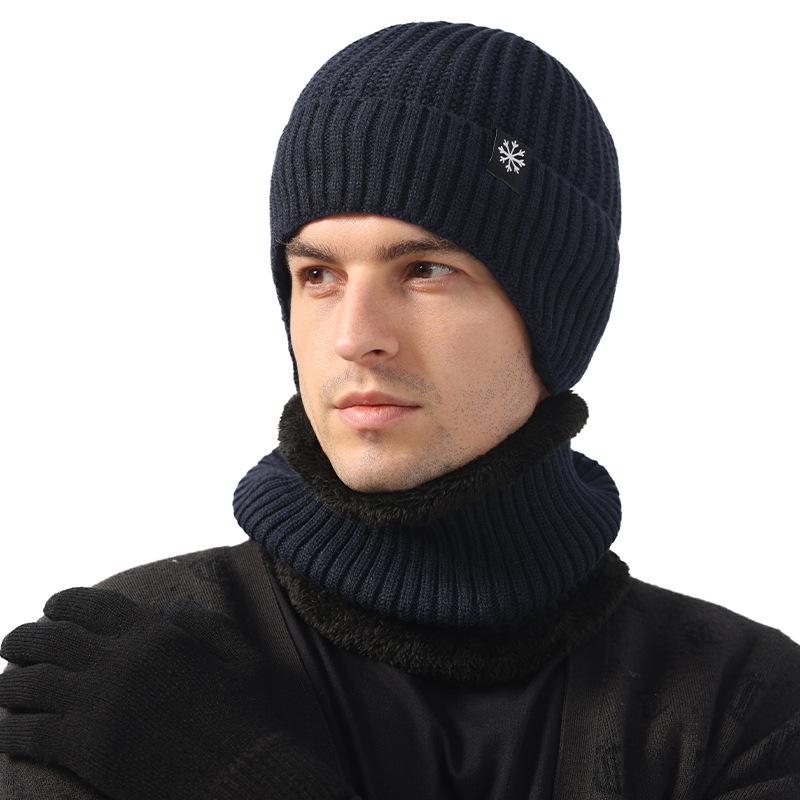 Men's Winter Wool Hat & Scarf Set: Thickened, Ear-Protecting, Cold-Proof, Warm, Knitted, Ideal for Riding