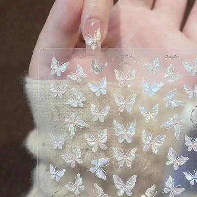 Relief Shell Butterfly Nail Art Sticker Flowing Overflowing Colorful Aurora Glazed Rose Nails High-end Three-dimensional