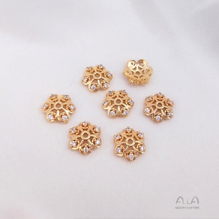 Capuchón de Cuentas de Flor y Copo de Nieve de Circonita Relleno de Oro de 14K para Pulseras DIY