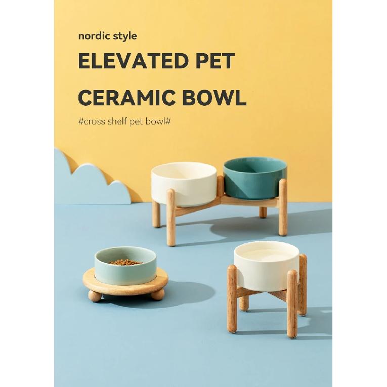 Big Dogs Bowl Double Ceramic Elevated Pet Food Water Bowl Small Medium Large Dog Feeding Supplies with Wooden Stand