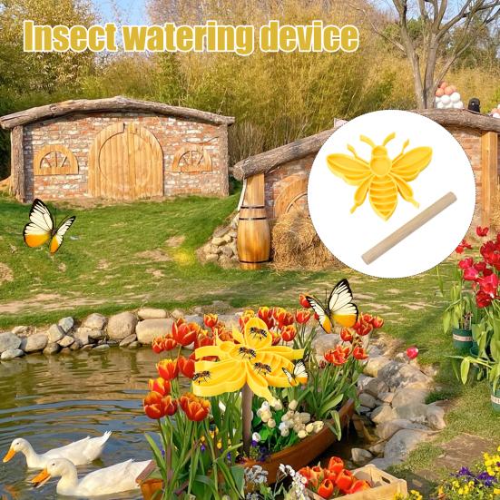 Bee Watering Station Insect Water Feeder Cup Butterfly Feeder with Wooden Stake Bee or Ladybug Shape Drinking Station for Garden Pollinators