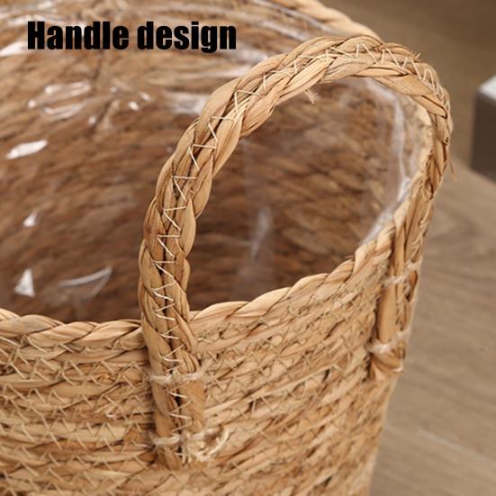 Wicker Planter Basket with Handles Indoor Outdoor Plants Rattan Woven Planter Pot Home Living Room Balcony Garden Round Decorative Flower Pot