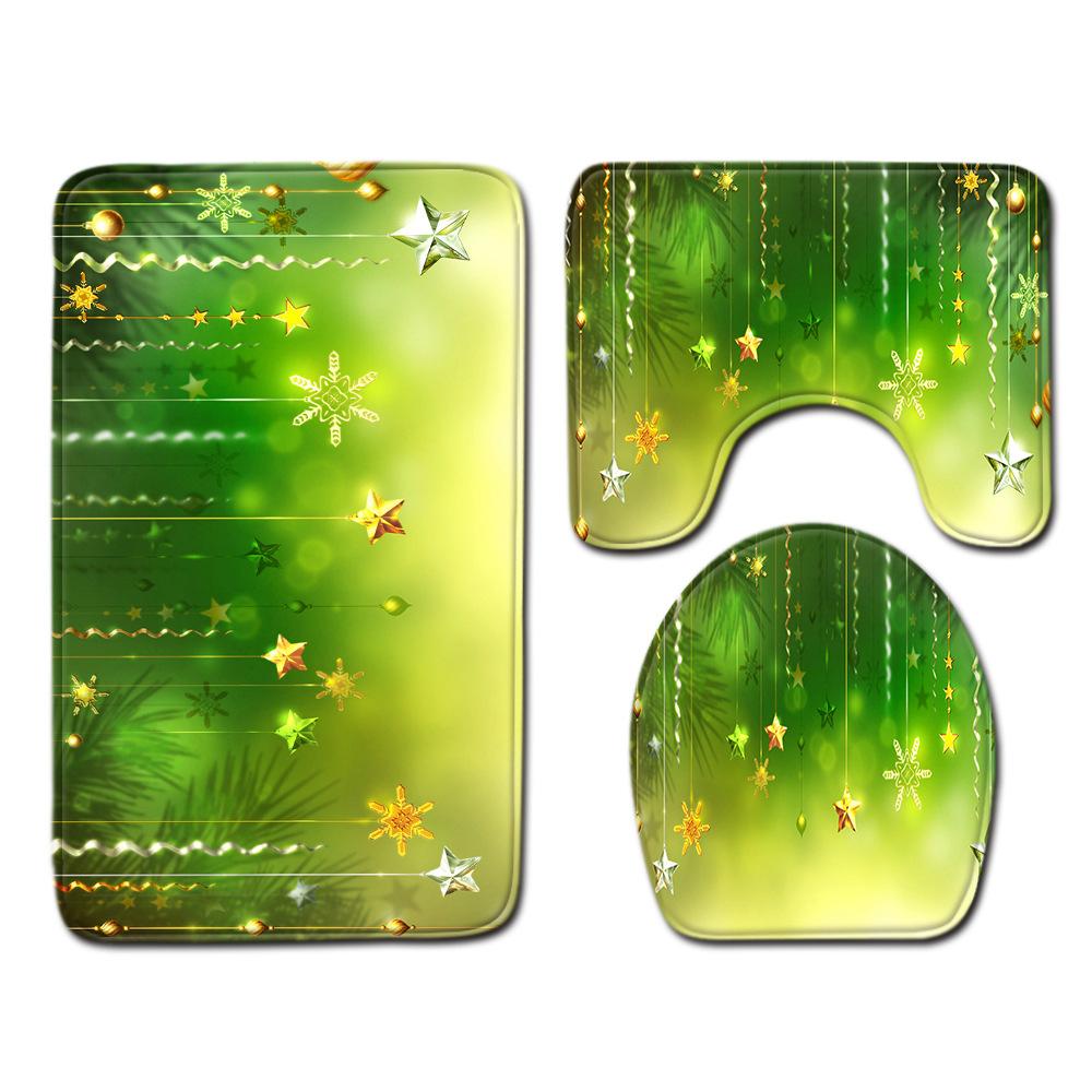 Christmas Home Shower Curtain Waterproof Polyester Cloth Toilet Floor Mat Four-Piece Set Entrance Door Mat Bedroom Living Room Carpet