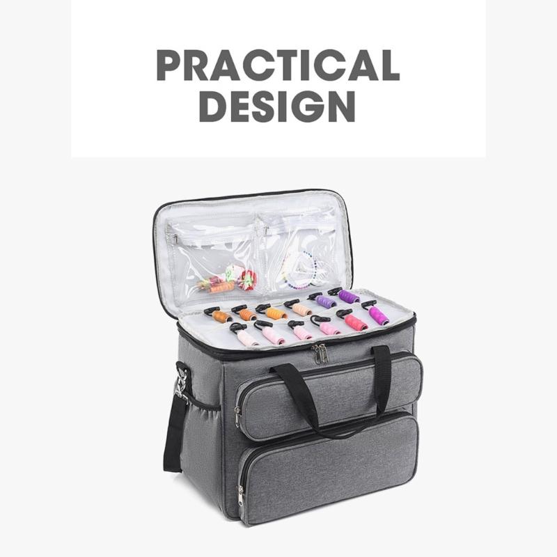 Practical Oxfords Fabric Sewing Accessories Case with Shoulder Strap Foldable Design For Handmade Craft Storage