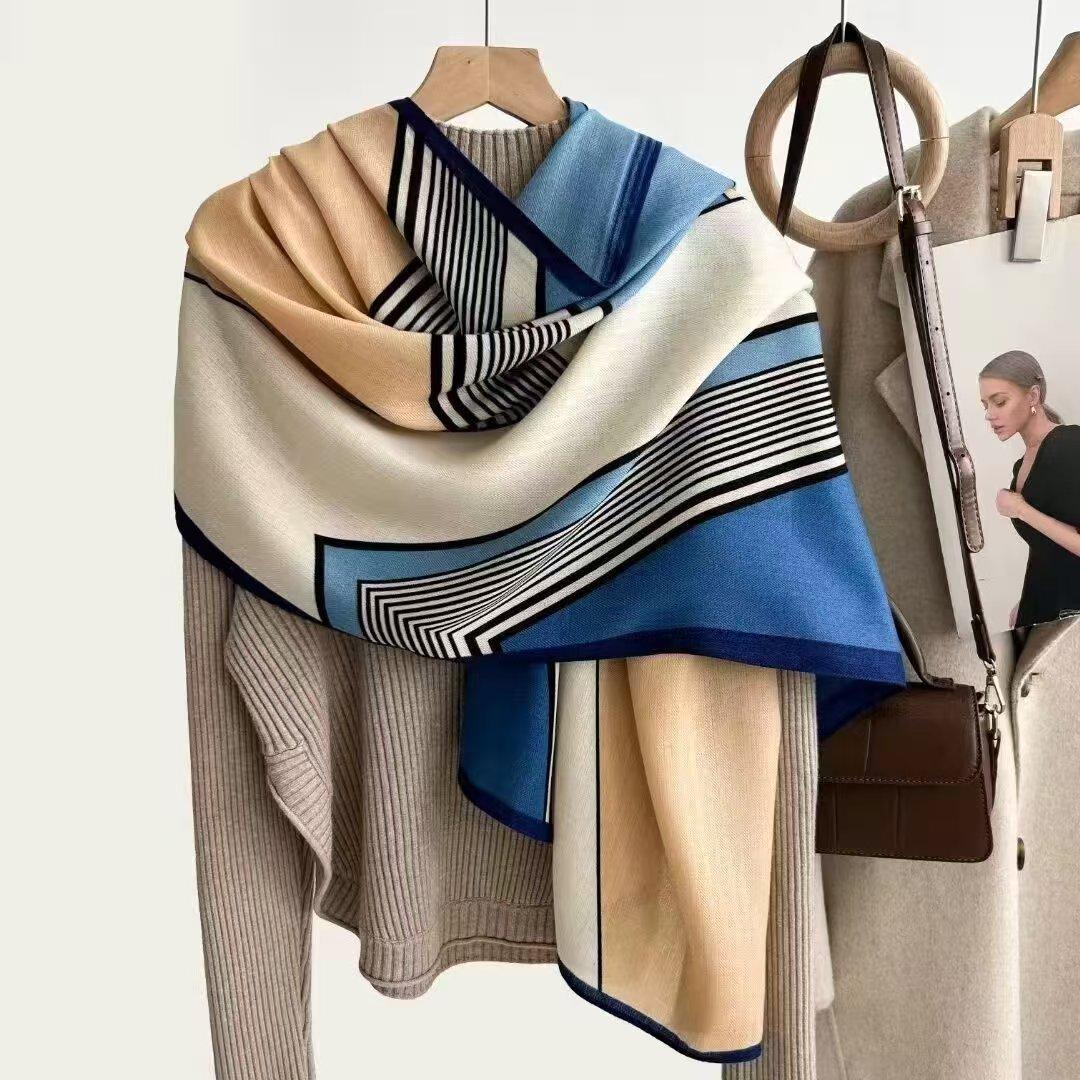 

Яркий контрастный геометрический шарф-шаль - Мягкий, дышащий, ветрозащитный, солнцезащитный, удобный для путешествий - Идеально подходит для весны и лета