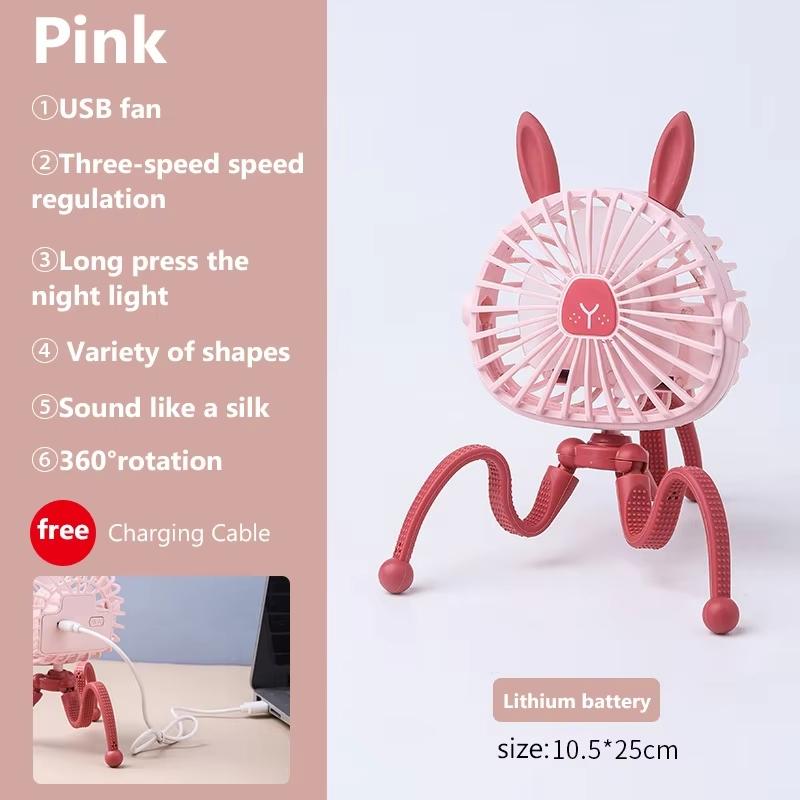 

Baby Stroller Cooling Fan Portable Handheld Fan 360° Rotate Flexible Tripod Rechargeable For Bed Car Seat Travel Easter Bunny Set