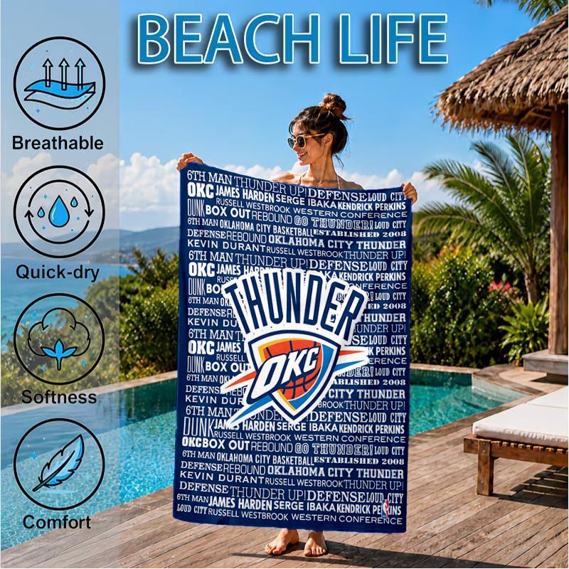 Thunder Basketball Team Beach Towel, Microfiber Beach Towel, Perfect For Pool, Beach, Travel, Home Decor Beach Party Fan gifts