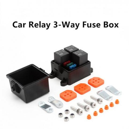 24V 3-Way Fuse Relay Box Holder with 5-Pin 40A Relays and Fuses For Car Truck