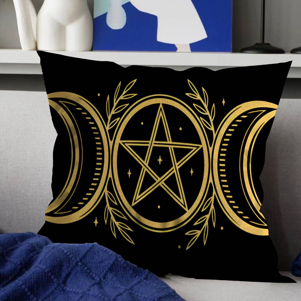 Witch Sun Moon Pentagram Pillow Covers Cartoon Sofa Decorative Home Double-sided Printing Short Plush Cute Cushion Cover