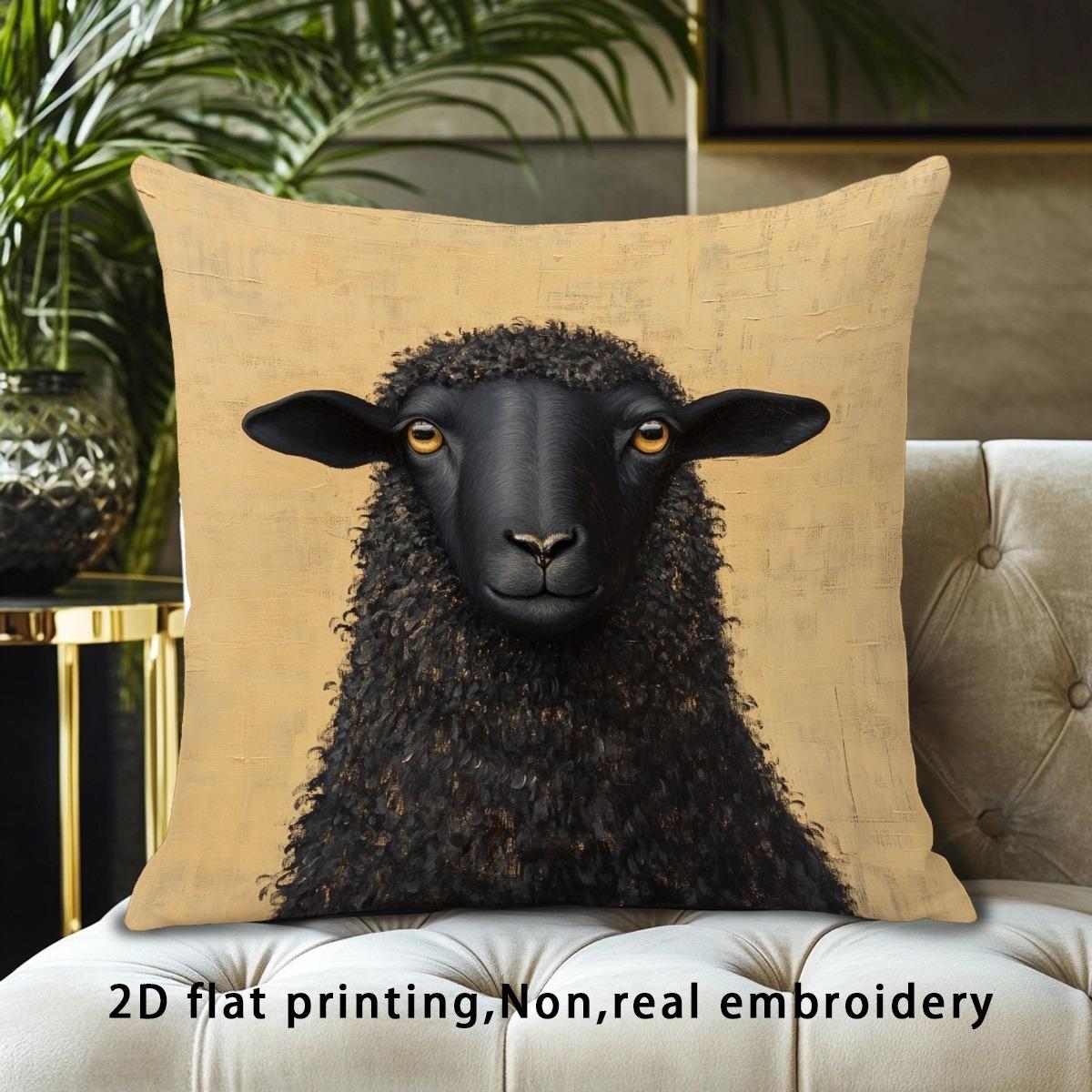 

2D Flat Printed Pillowcase with Black Sheep Head Pattern, Single-sided Print 40x40cm/16x16inch