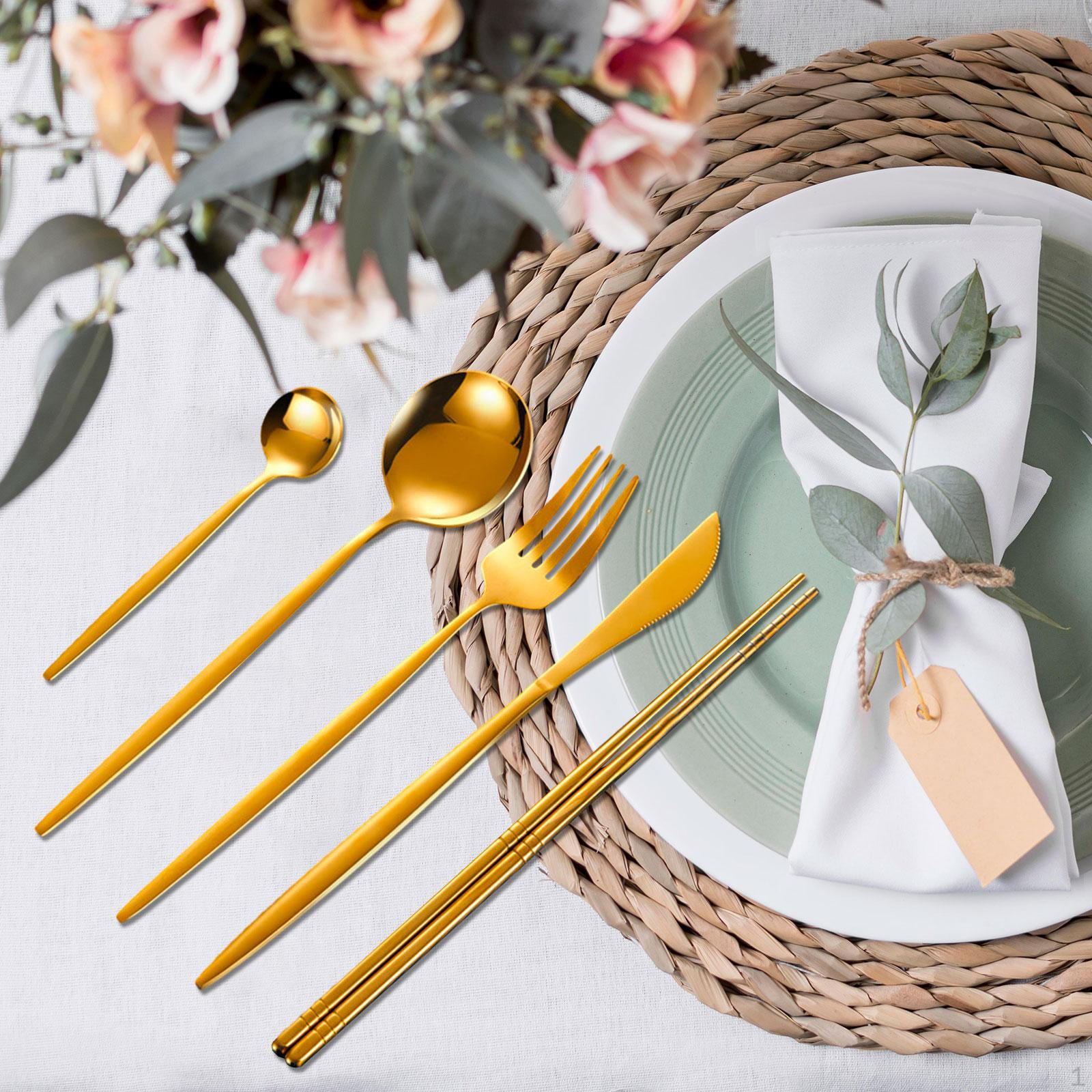 

5 предметов обеденный многоразовый дорожный набор столовых приборов столовое серебро портативная наружная посуда Gold