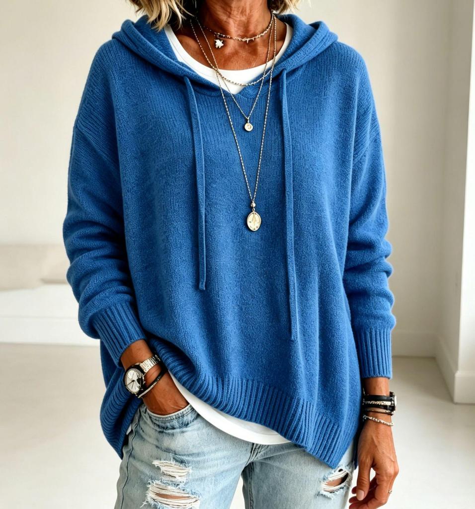 2026 European & American Women's Hooded Drawstring Long Sleeve Wool Knit Sweater