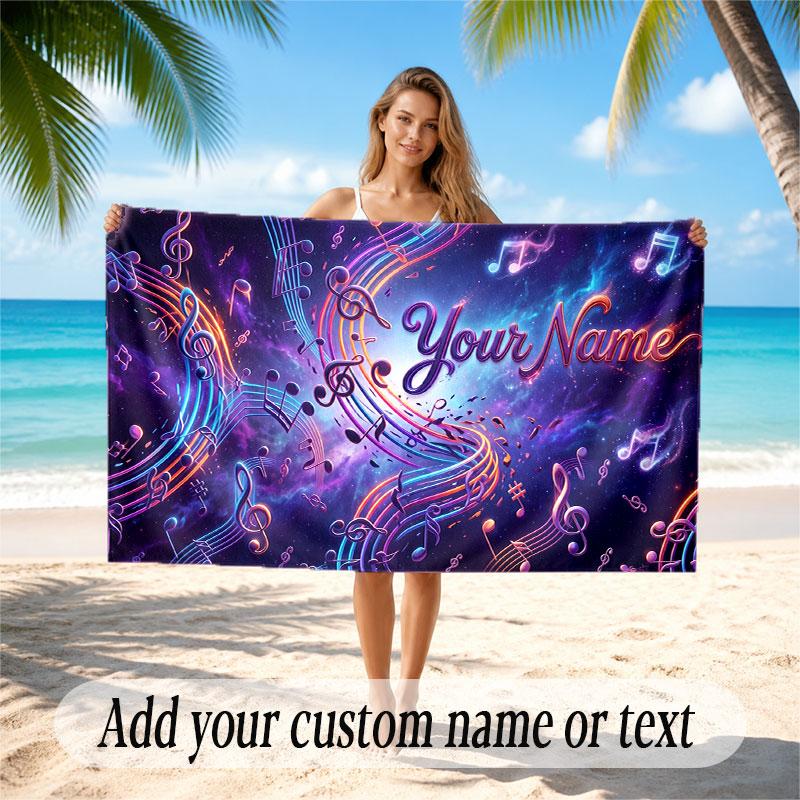 Music General Theme Beach Towel Personalized Custom Name & Text Soft Quick Dry Beach Towel for Swimming Travel