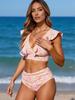 European & American V-neck Floral Split Swimsuit with Ruffle Tie