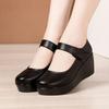 Round Head Waterproof Table Velcro Soft Leather Comfortable Shoes Spring Shallow Mouth Bevel Heel Thick Sole Muffin Single Shoes