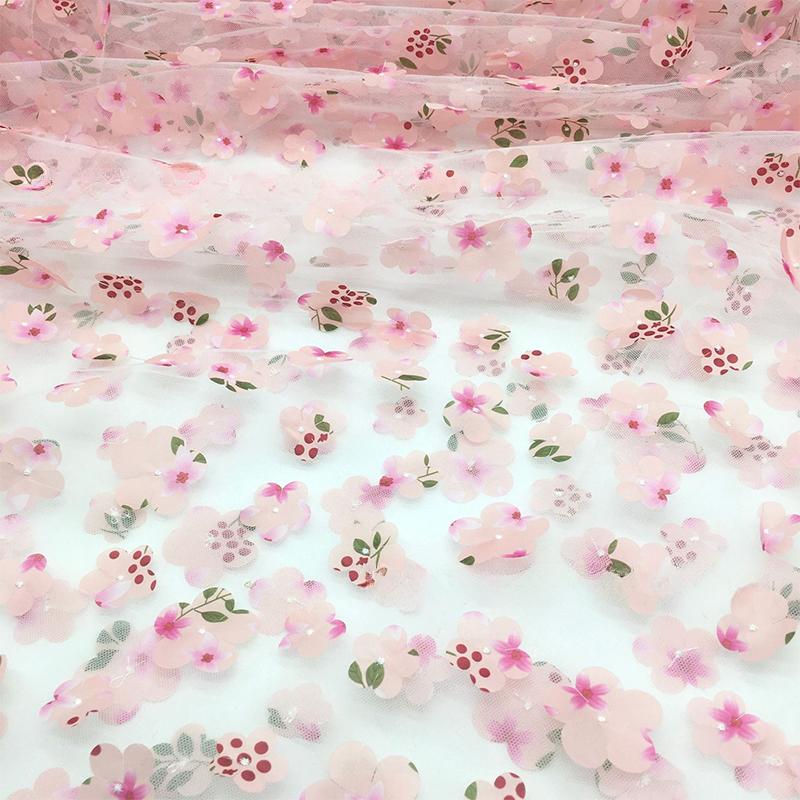 100X130cm 3D Floral Print Fresh Mesh Embroidery Fabric Dress Shawl Hair Accessorie Diy Sewing Supplies Crafts Fabric