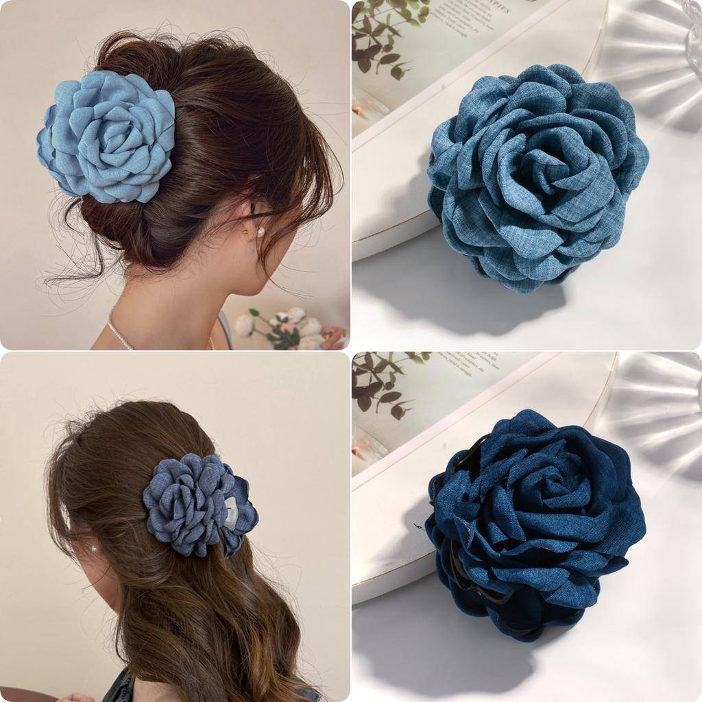 2/3 PCS New Solid Color Fabric Rose Flower Hair Claw for Women Girls Barrette Elegant Shark Clips Set Headwear Accessories Gifts