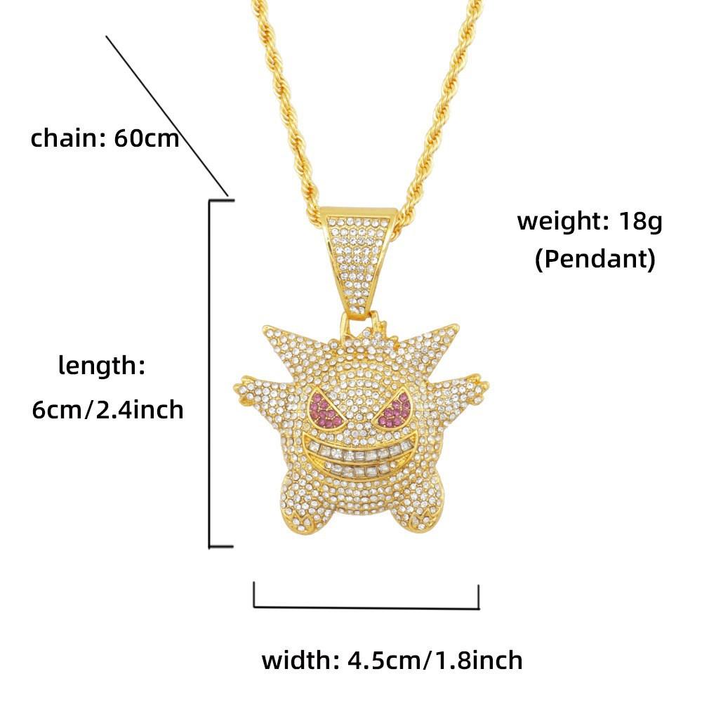 Hiphop Full Diamond Cuban Necklace Hiphop Pokemon Anime Pet Elves Pendant Men's Necklace