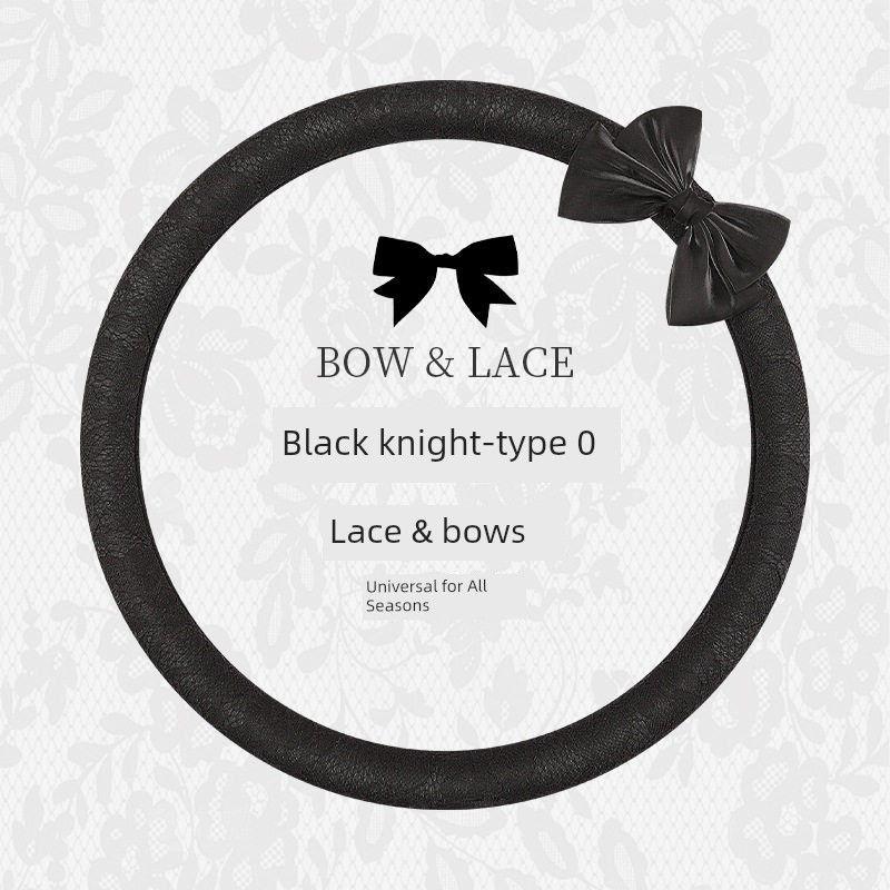 

Bowknot Lace Car Steering Wheel Cover, Simple and High-End, Cute and Stylish for Women and Men, Suitable for All Seasons Fashion Lace-Black Knight [Round]