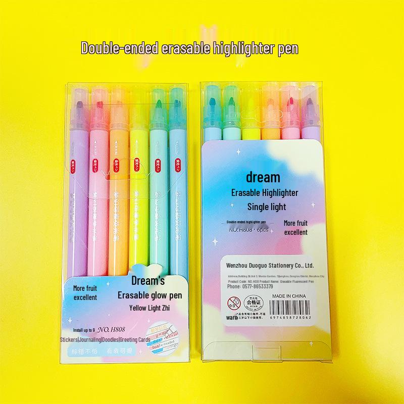 

Erasable Double-Ended Fluorescent Markers - 6-Pack, Assorted Colors