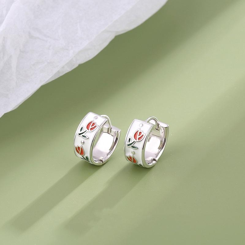 

LATS Бело-розовые эмалевые серьги-кольца в виде тюльпанов для женщин, весенне-летние, с 14-каратным золотым покрытием, с цирконами, модные аксессуары