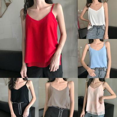 Mode Frauen Chiffon V-ausschnitt Casual Ärmellose Camis Weste Solide Damen Tops