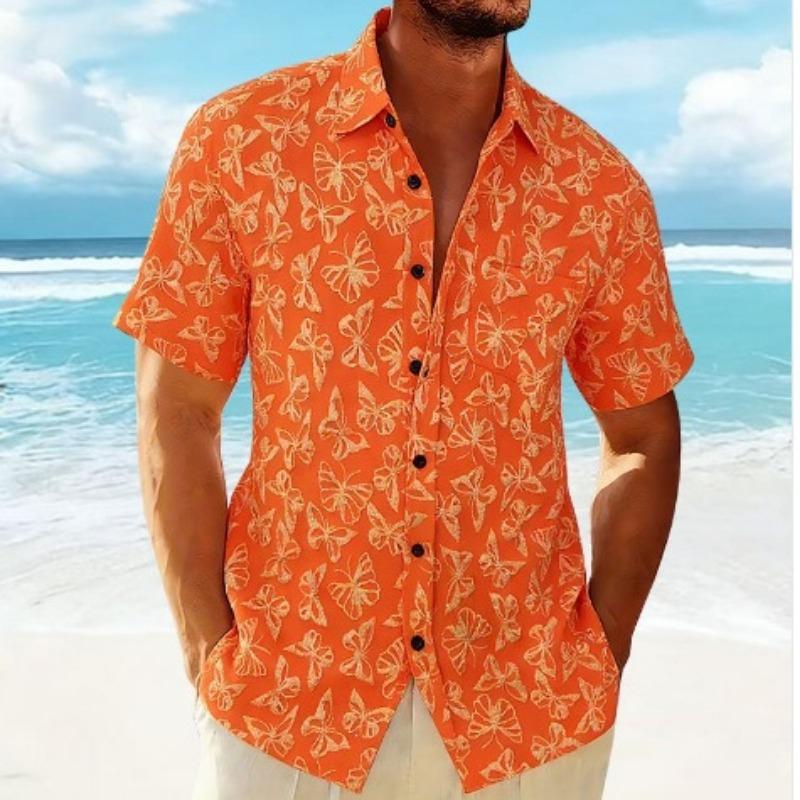New Men's Casual Printed Short-sleeved Shirts Fashionable Loose Large Size Lapel Shirts for Men