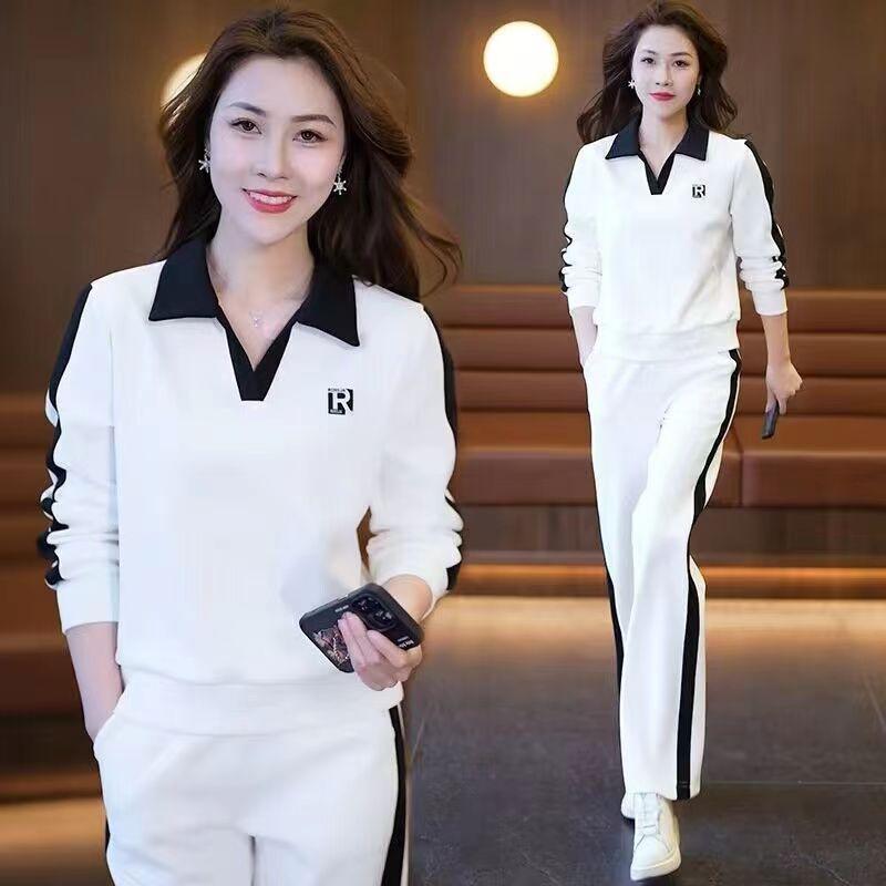 Suit for Women In Spring and Autumn, Slim, Stylish, Sporty, Simple Lapel Sweatshirt, Casual Two-piece Set