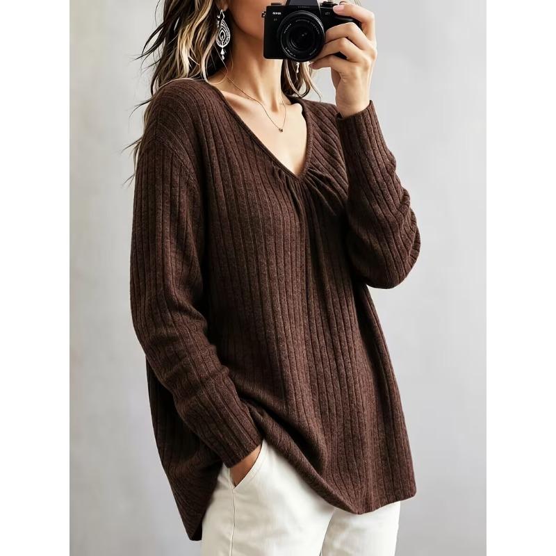 Women S Loose V Neck Long Sleeve Pullover Knit T Shirt