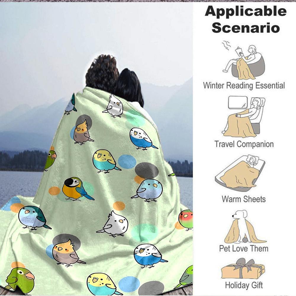 1pc Parakeet Pattern Print Blanket   Lightweight Flannel Throw Blanket For Sofa, Bed, Living Room, Office, Outdoor Travel, Camping