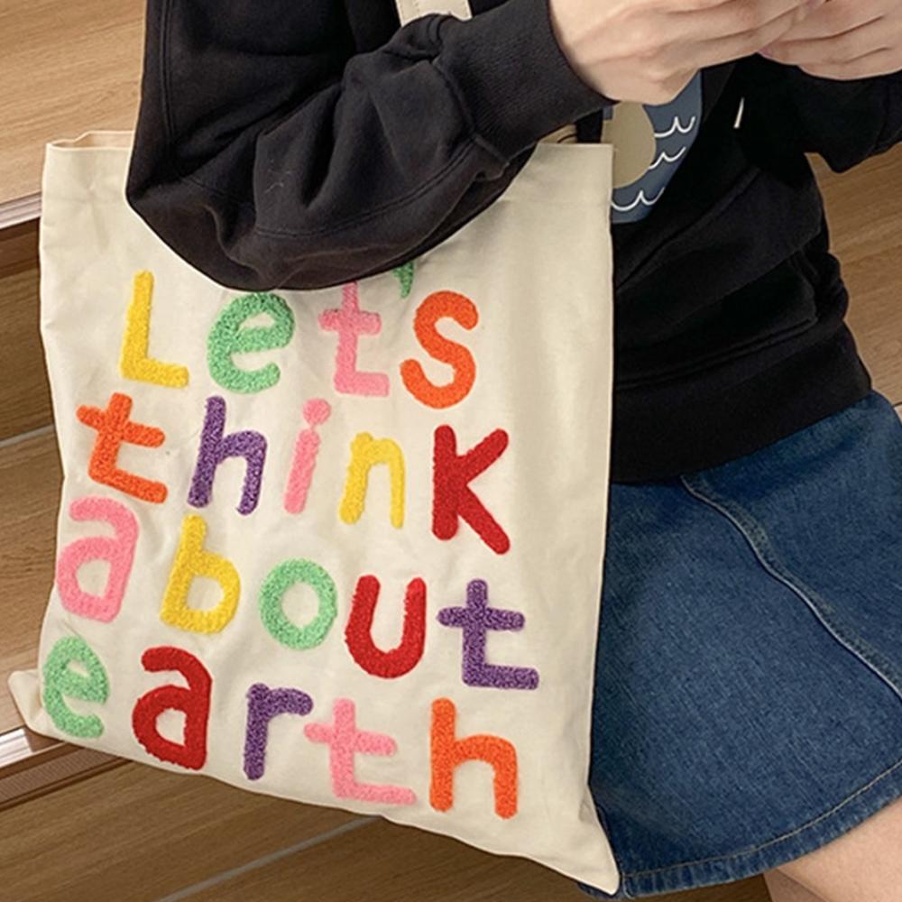 With Inner Bag Canvas Shopping Bag Colorful Letter INS Tote Bags Letter Embroidery Handbag  Women