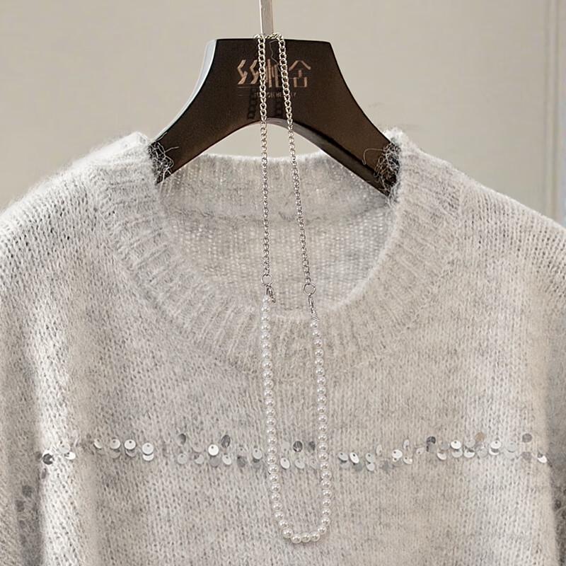 Women's Loose-Fit Wool Blend Round Neck Pullover Sweater