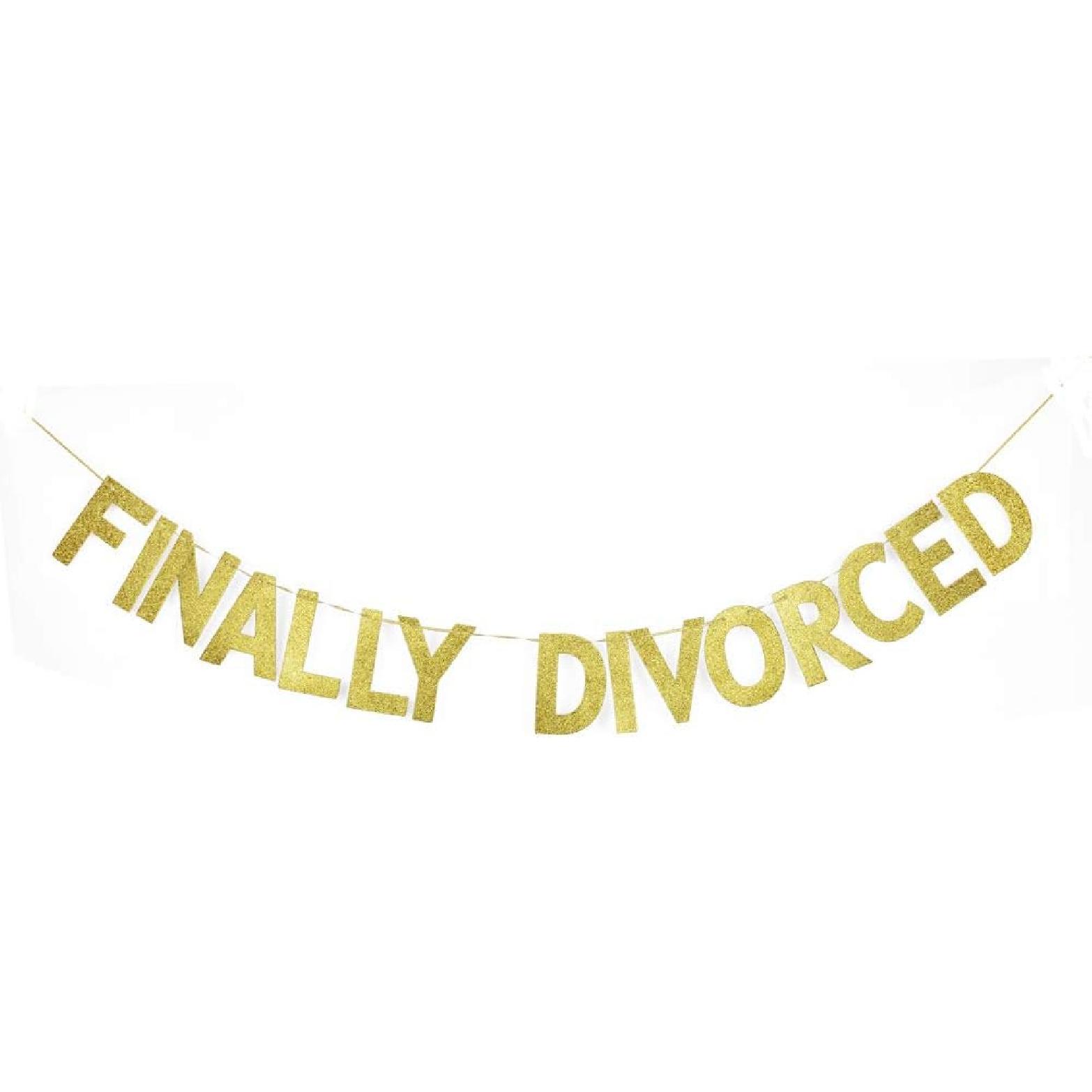 Finally Divorced Banner, Gold Gliter Paper Sign Decors for Divorced Party