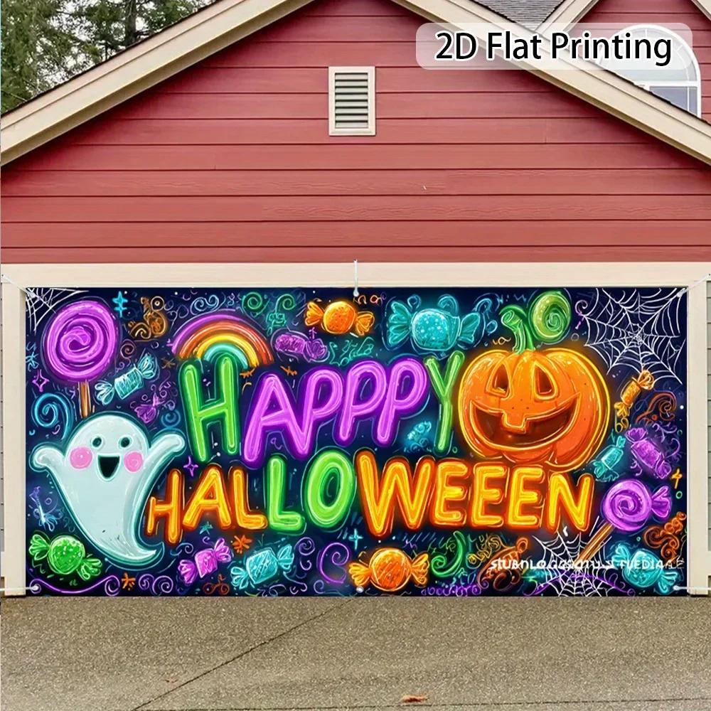 2D Door Banner, 1 Piece 2D Flat Halloween Neon Festival Garage Door Bannerzyc