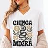 Chinga La Migra V Neck T-Shirt, Social Justice Immigration Rights, Anti Trump Anti Fascist, Protest Resistance, Stop ICE, Snake Floral Tee