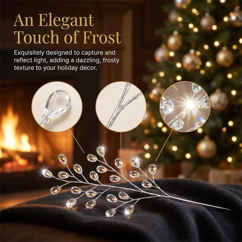 Transparent Bead Crystal Tree Branches Shape Glitter Finish Christmas Tree Ornament Sparkling Effect Lifelike Style