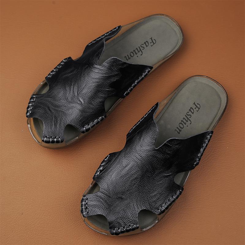 Men's Leather Slippers Non-Slip Beach Sandals Comfortable Summer Shoes Men Slippers Classics Men Flip Flops