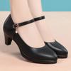 Round-toe, Low-cut, Stylish, Elegant, Chunky Heel, Mid-heel, Soft Sole, Comfortable Work Shoes with A Single Buckle Strap