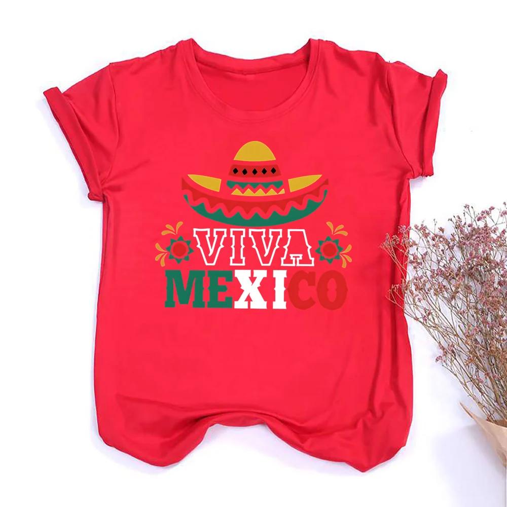 Viva Mexico Graphic Printed Crew Neck Tee Womens Mexico Flag Graphic TShirt Independence Day Ladies Casual TShirts