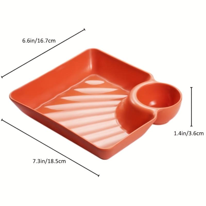 Divided Plates French Fries Square Dumpling Plate With Vinegar Plates Snack Dish 2-Grid Spices Dessert Christmas Tableware Home