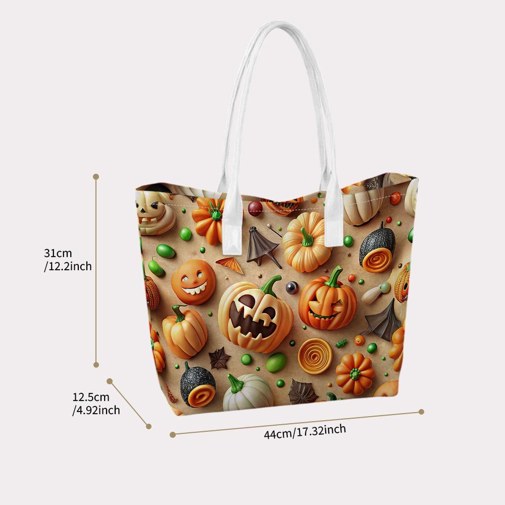 Halloween Pumpkin Printed Tote Bag Large Capacity Portable Handbag for Daily Use and Festivals